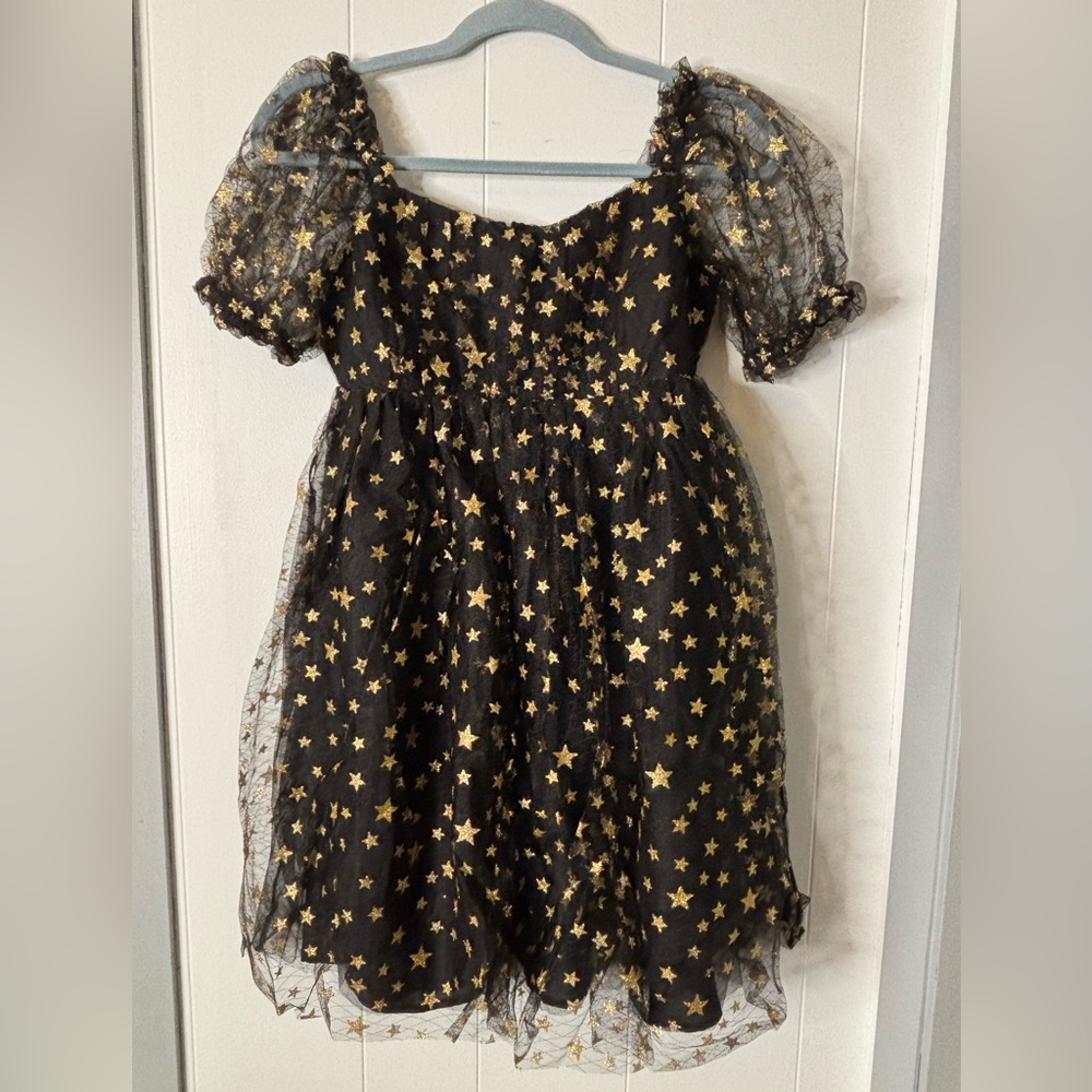Unique Vintage Black Gold Star Mesh Babydoll Belle Dress M/6-8 NWT ✨ - Picture 14 of 14